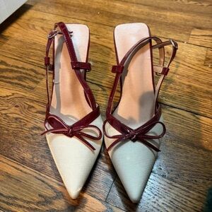 SHEIN Maroon and Ivory Bow Accent Heels